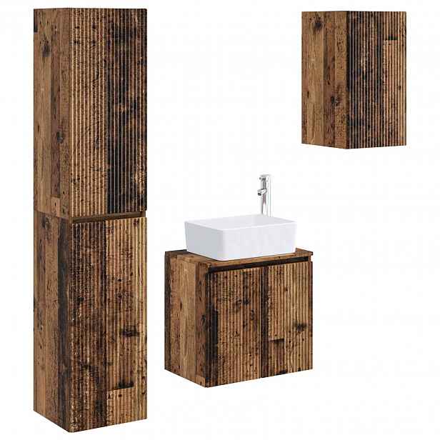 vidaXL Sada koupelnového nábytku 3 ks Staré dřevo 33 x 34,5 x 160 cm