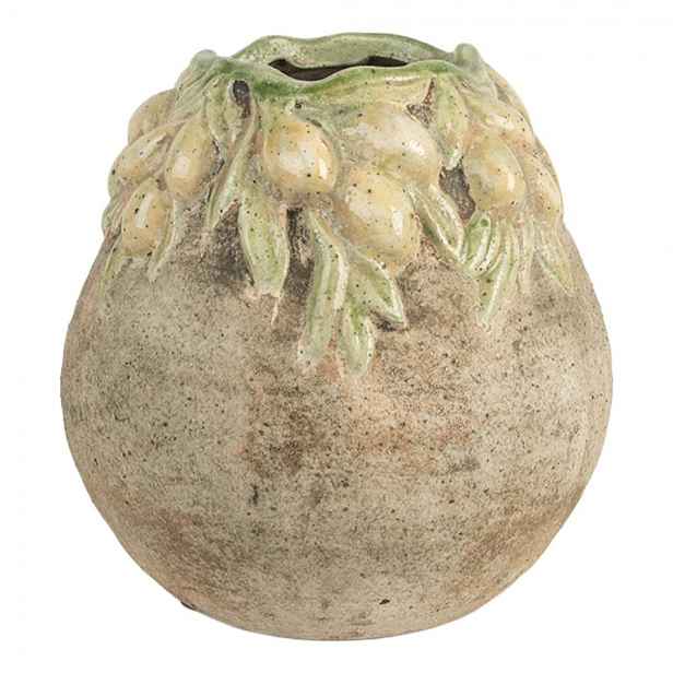 Béžový antik terakotový obal na květináč s olivami Olives - Ø 18*18 cm Clayre & Eef