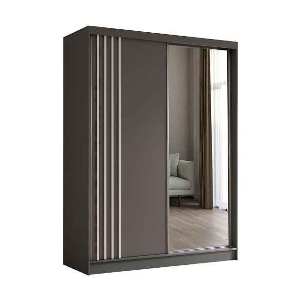 MASSENO ŠATNÍ SKŘÍŇ S POSUVNÝMI DVEŘMI NELVIA, 160/216/61 cm 2dveřová se zrcadlem, šedá