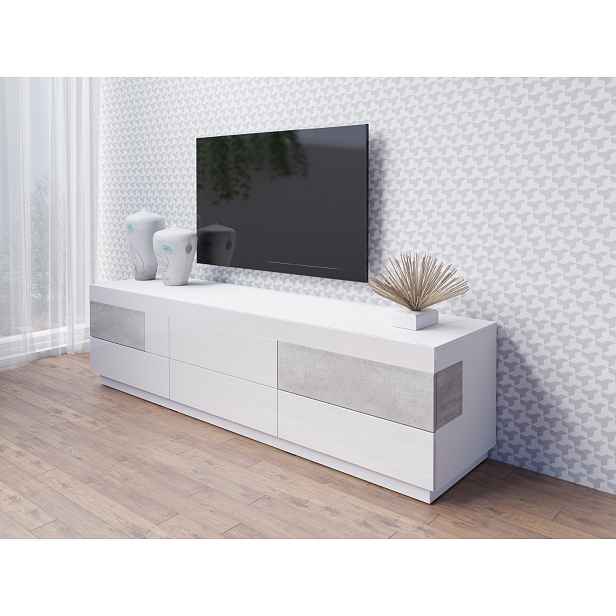SILKE TYP 40 televizní stolek 6S, bílá/bílý lesk/beton colorado