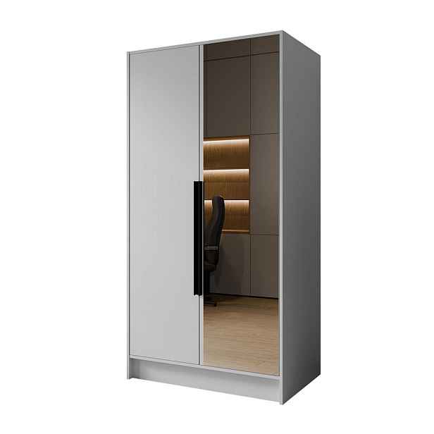 MASSENO ŠATNÍ SKŘÍŇ S OTOČNÝMI DVEŘMI RENVO, 102/200/51 cm moderní 2dveřová se zrcadlem, bílá