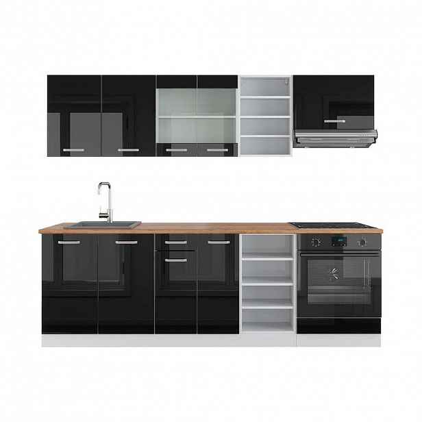 Vicco KUCHYŇSKÝ KOUT R-Line Černý vysoký lesk/bílá 240 cm , PD Dub