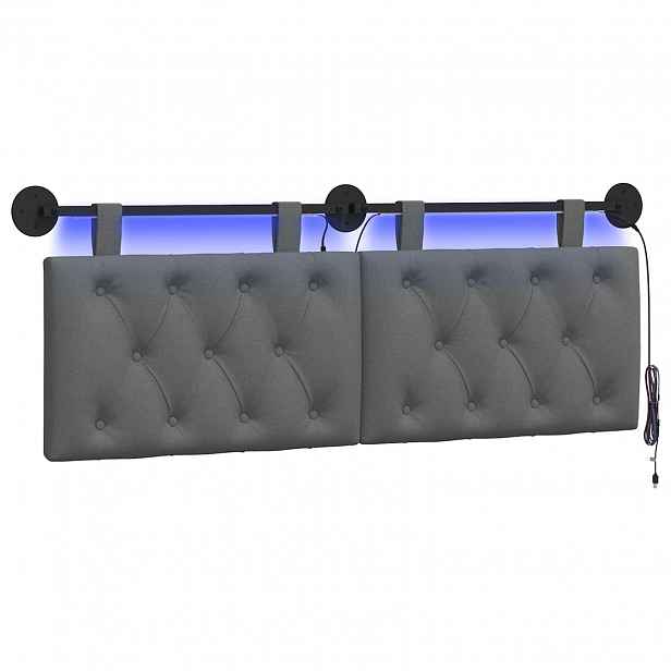 vidaXL Závěsné čelo postele S LED osvětlením Tmavě šedá Textil