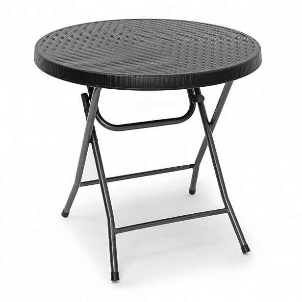 Relaxdays STŮL Černý zahradní skládací kulatý plast ratanový vzhled 80 cm