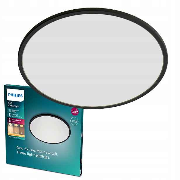 Stropní Svítidlo Led Stropní Svítidlo Na omítku 22W 43cm Stmívatelná Černá Philips