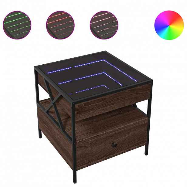 vidaXL Konferenční stolek s Infinity LED hnědý dub 50 x 50 x 51 cm