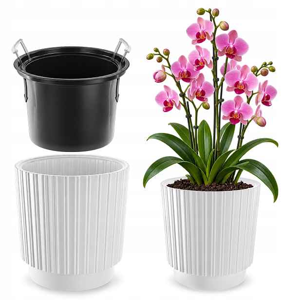 Květináč Květináč 30cm Obal Na Květináč S Vkladem Plastový Záhon Bílý