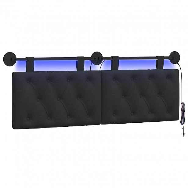 vidaXL Závěsné čelo postele S LED osvětlením Černá Textil