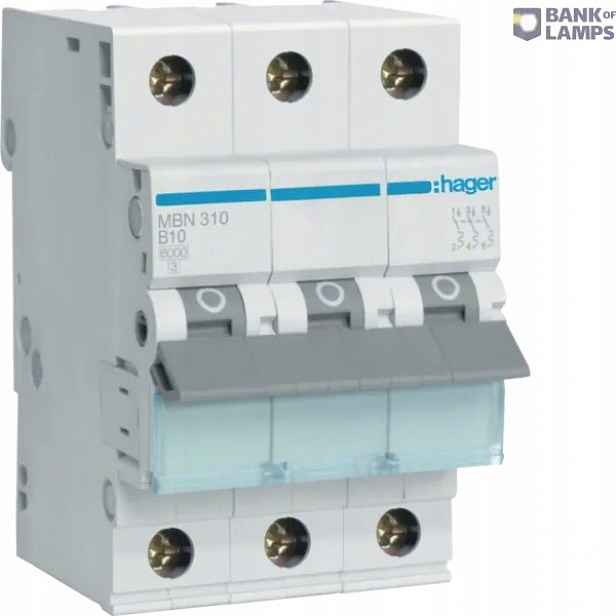 Hager nadproudový spínač 3P B 10 A 6 kA 3M MBN310