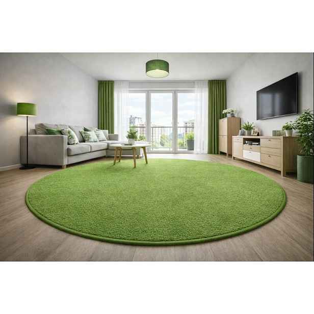 Kusový koberec Eton zelený 41 kruh, 160x160 (průměr) kruh, zelená, ložnice, Vopi