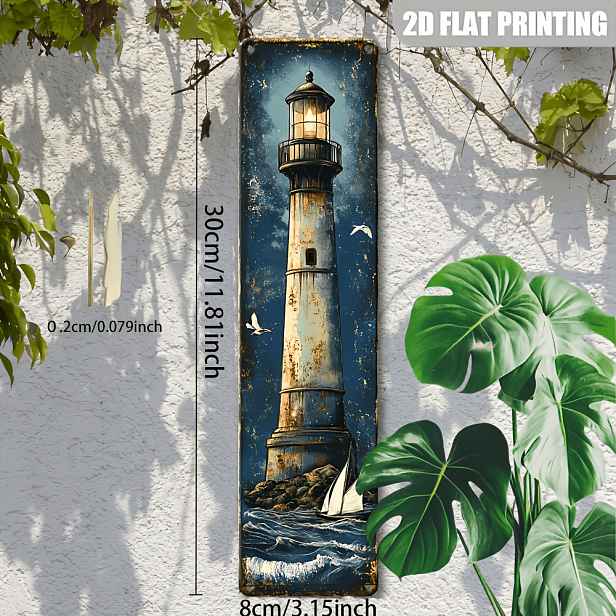 TEMU 2D plochý - 1 ks 2D plochý tisk Retro námořnická modrá cedule majáku | Dřevěná dekorace na zeď, víceúčelové dřevěné umělecké dílo, vhodné pro