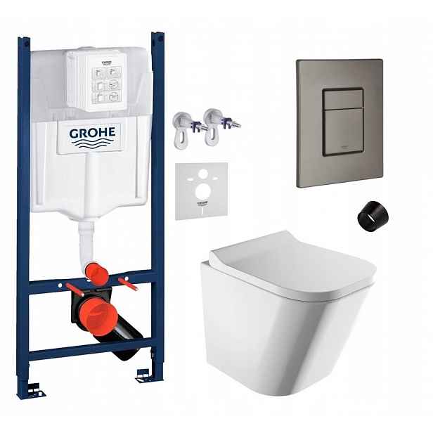 Wc sada Grohe s mísou Fontana a tlačítkem grafit kartáčovaný Fresh