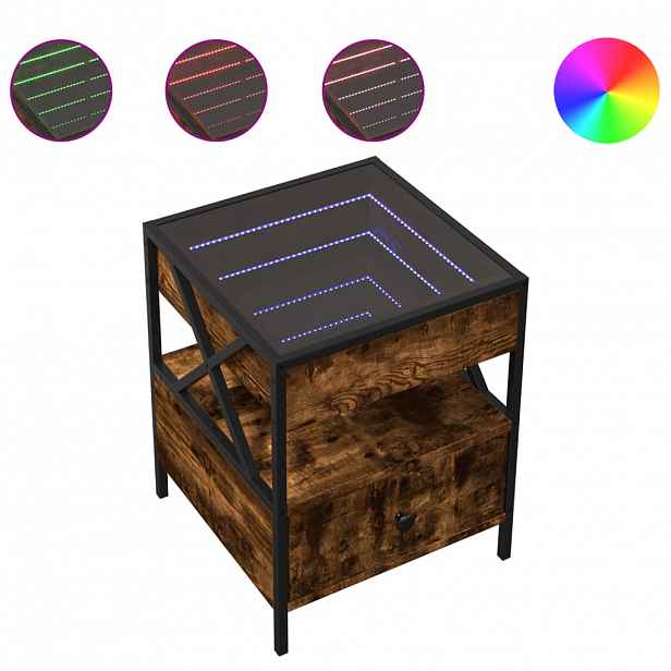 vidaXL Konferenční stolek s Infinity LED kouřový dub 40 x 40 x 51 cm