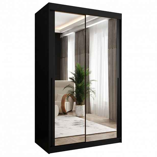 Home Collective ŠATNÍ SKŘÍŇ S POSUVNÝMI DVEŘMI se zrcadlem, šířka 120 cm, černá s černým madlem