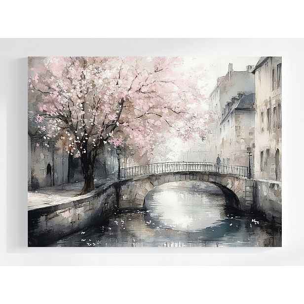 Obraz Na Plátně Canvas Krajina Městečko Řeka Kanál Strom Květiny 80x60