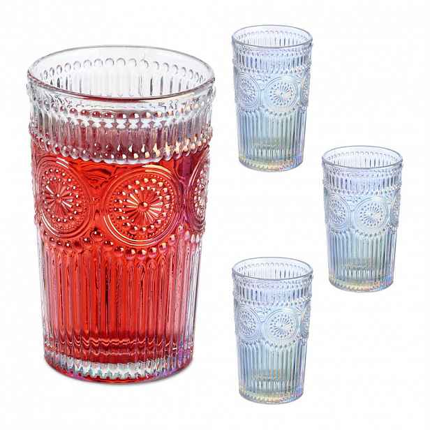Relaxdays SKLENICE Čiré 4-kusová sada vintage vzor 360 ml
