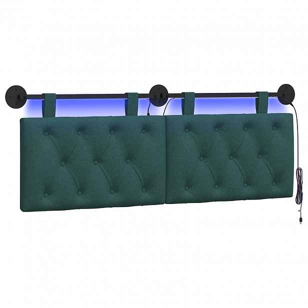 vidaXL Závěsné čelo postele S LED osvětlením Tmavě zelená Textil