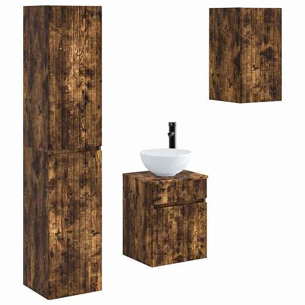 vidaXL Sada koupelnového nábytku 3 ks Kouřový dub 33 x 34,5 x 160 cm