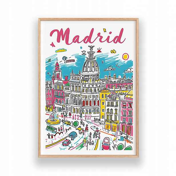 Obraz Madrid Plakát A3 Nástěnná Dekorace Rámeček Dřevěný 30x42 cm