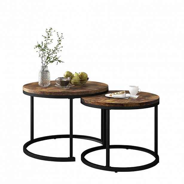 STILVORA KONFERENČNÍ STŮL v hnědé a černé barvě s deskou v mramorovém dekoru, 71×71×50 cm