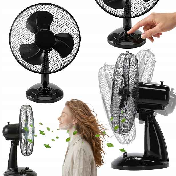 Stolní Ventilátor Kancelářský Ventilátor Regulovatelný Výkonný Oscilační Černý 40W