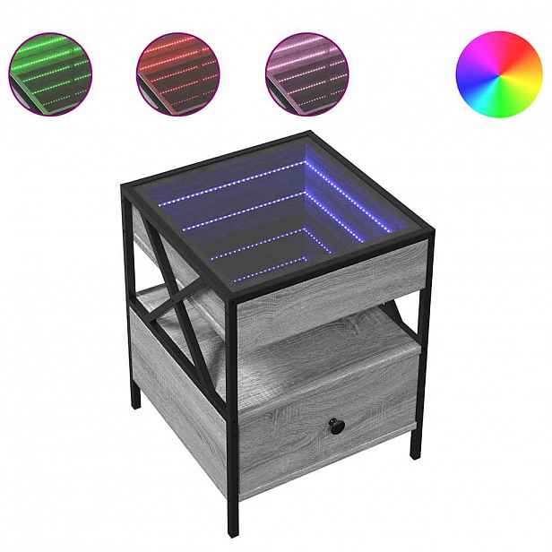 vidaXL Konferenční stolek s Infinity LED šedý sonoma 40 x 40 x 51 cm