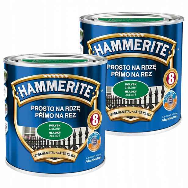 Hammerite Barva Na Kov 5L Přímo Na Rez Zelený Lesk Set 2x2,5L