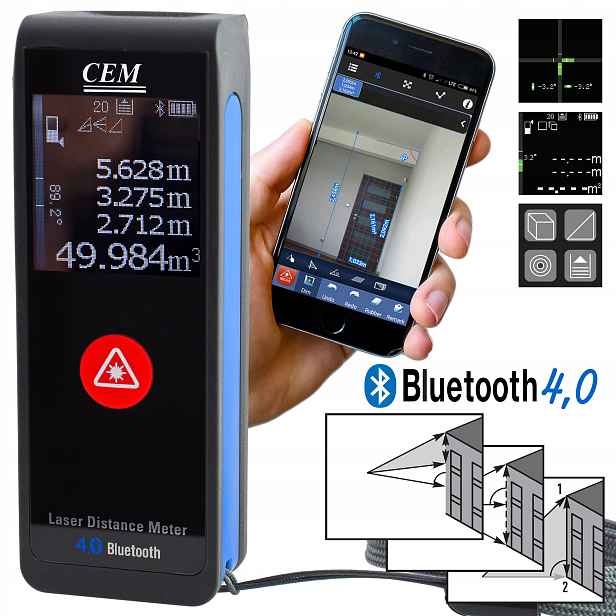 Laserový dálkoměr s Vodováhou Aplikace Bluetooth projekty dokumentace Cem