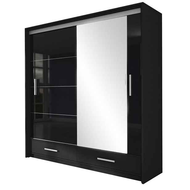 MASSENO ŠATNÍ SKŘÍŇ S POSUVNÝMI DVEŘMI SENNA, 208/222/61 cm 2dveřová se zrcadlem, černá