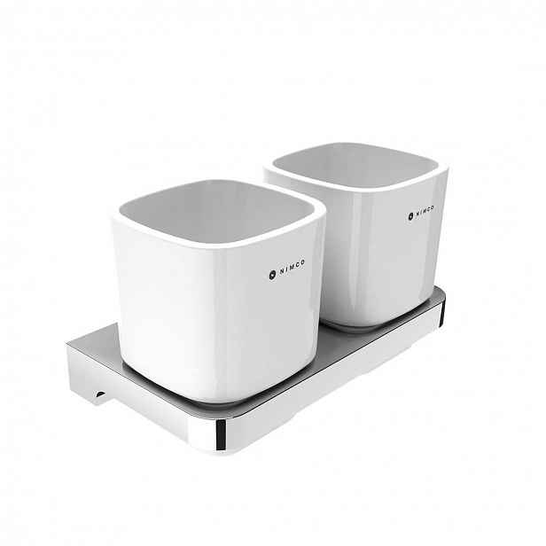 Nimco Maya - Sklenka na kartáčky a pastu s držákem, bílá/chrom MA 29058DK-26