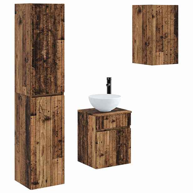 vidaXL Sada koupelnového nábytku 3 ks Staré dřevo 33 x 34,5 x 160 cm