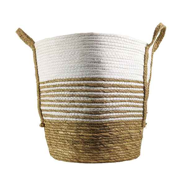 Jutový bílo hnědý pletený košík s uchy  - 28*20*27 cm Mars & More