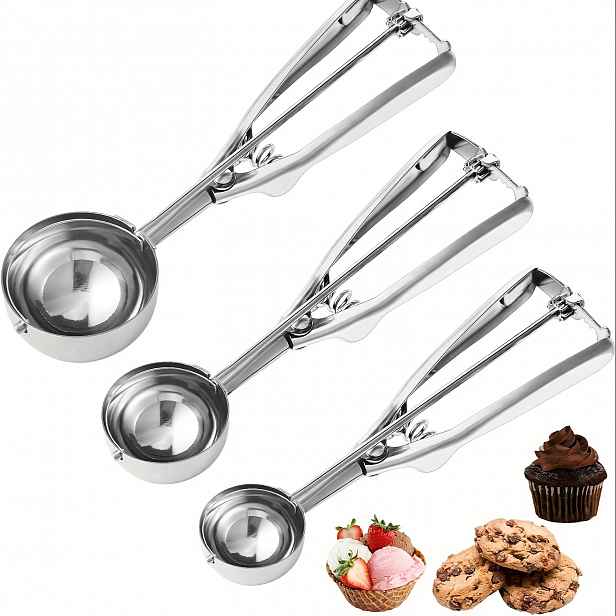 TEMU 1/3ks Nerezová naběračka na zmrzlinu, naběračka na těsto na sušenky pro pečení, únikovým mechanismem, ideální pro cupcakes, zmrzlinu, muffiny,