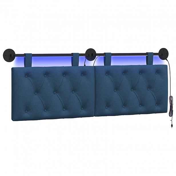 vidaXL Závěsné čelo postele S LED osvětlením Modrá Textil