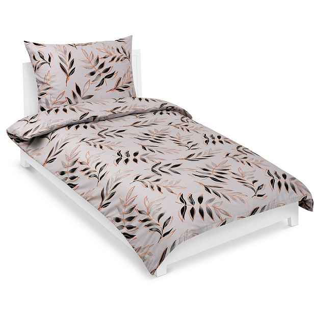 Bellatex Bavlněné povlečení List šedá, 140 x 220 cm, 70 x 90 cm, 140 x 220 cm, 70 x 90 cm