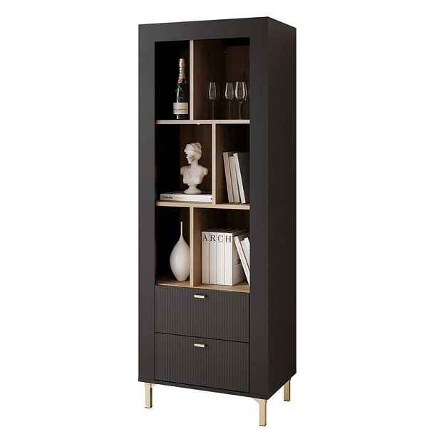 Idohome VITRÍNA AVENA s LED osvětlením, 60/40/169 cm, černá / dub