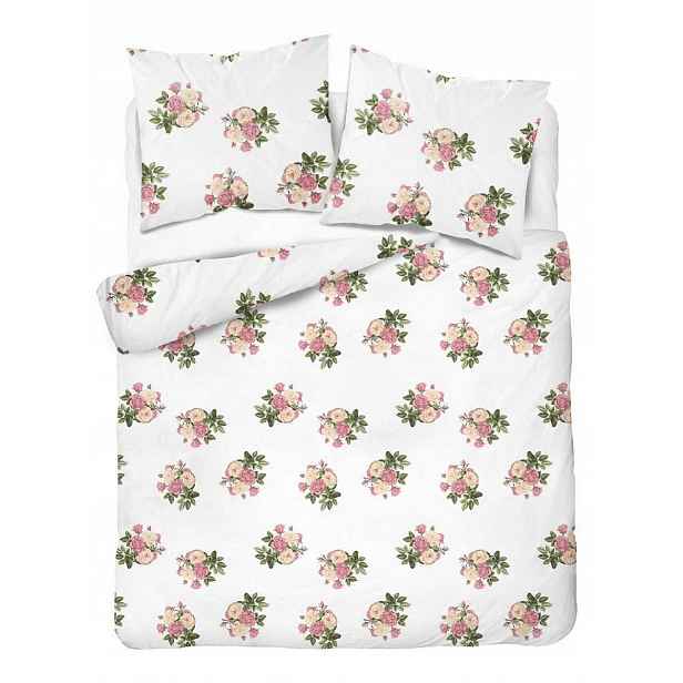 Povlečení Home Satin 220x200 bílé s růžovo-krémovými růžovými kyticemi