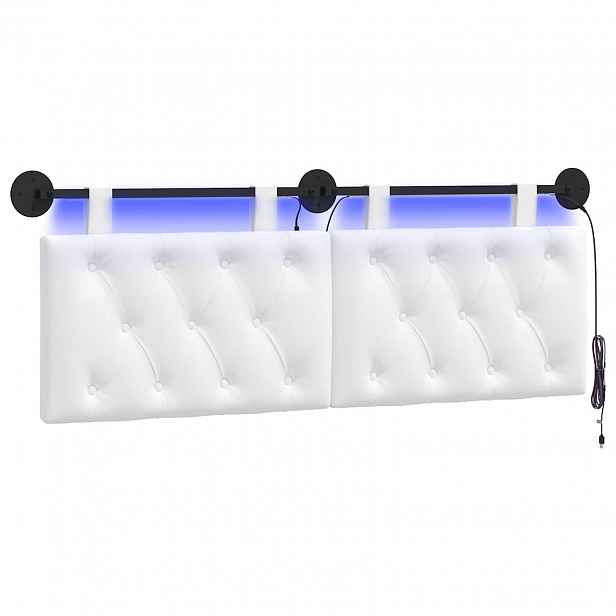 vidaXL Závěsné čelo postele S LED osvětlením Bílá Textil