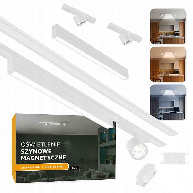 Magnetické kolejnicové osvětlení 2x Kolejnice 1m+20W a 2x7W L bílé 5 let záruka