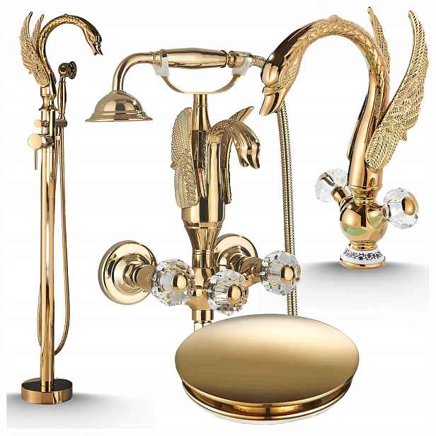 Vanová sprchová baterie Komplet Do Koupelny Zlatá Labuť umyvadlová