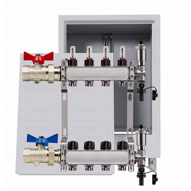 Nerezový rozdělovač podlahy 4 okruhy podomítková skříňka ventily