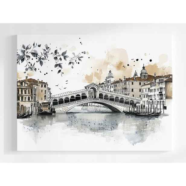 Plakát Město Panorama Benátky Most Rialto Skica 100x75