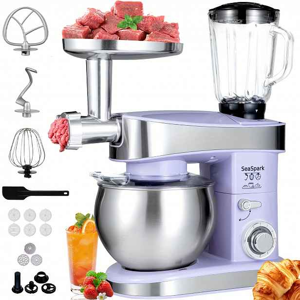 TEMU Stolní mixér 6v1, 1200W, 6 rychlostí s pulsním tlačítkem, příslušenství s 6L nerezovou nádobou, elektrický vertikální mixér, hnětač na těsto,