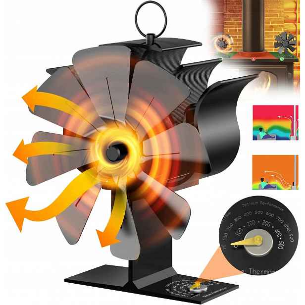 Krbový Ventilátor S 8 Lopatkami, Tichý Ventilátor Pro Krbová Kamna