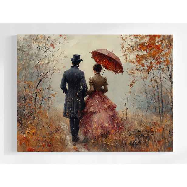 Plakát Pár Procházka Podzim Retro Viktoriánský Styl 100x75