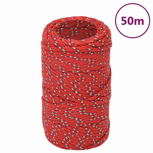 vidaXL Lodní lano červené 2 mm 50 m polypropylen