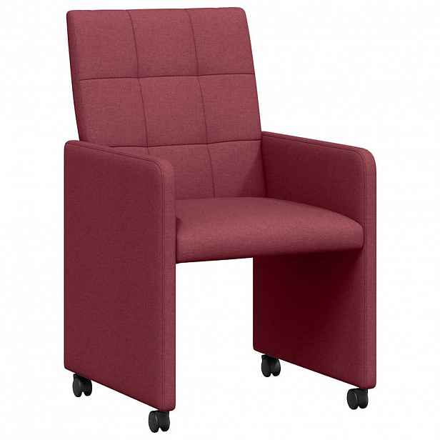 vidaXL Jídelní židle na kolečkách 2 ks textil vínová červená