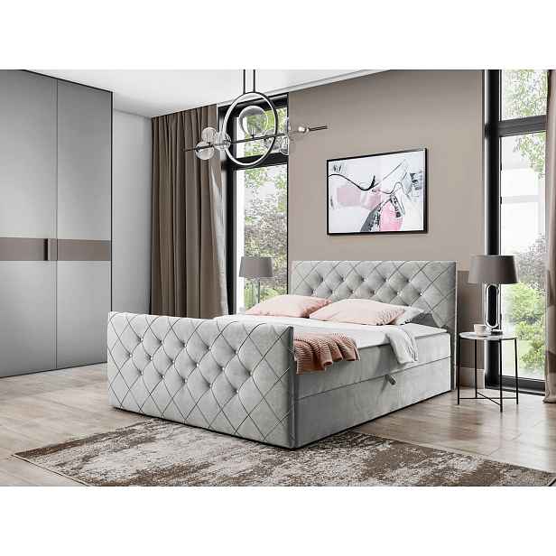 Americká manželská postel 200x200 NATAL - světlá šedá + topper ZDARMA