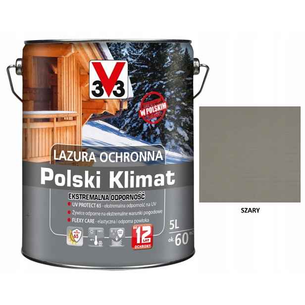 Lazura V33 Polský Klima 12 let 5 L Extrémní šedá saténová
