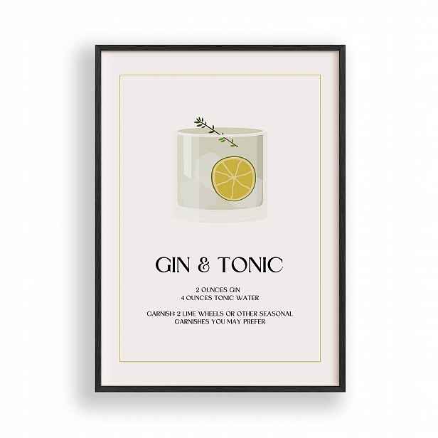 Obraz Gin s Tonicí Plakát Rámeček Dřevěný Černý 30x42 cm